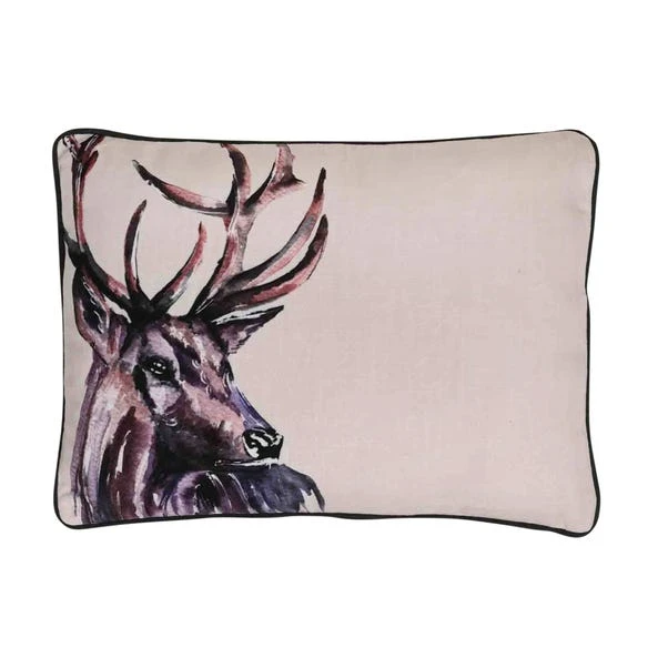 Meg Hawkins Stag Rectangular Cushion With Wooden Buttons 1 Meg Hawkins Stag Rectangular Cushion With Wooden Buttons