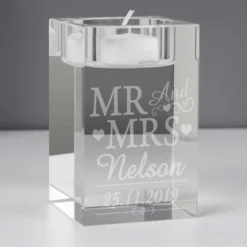Personalised Mr And Mrs Glass Tealight Holder