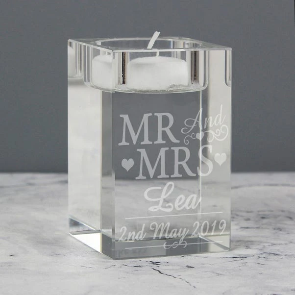 Personalised Mr And Mrs Glass Tealight Holder 2 Personalised Mr And Mrs Glass Tealight Holder - Image 2