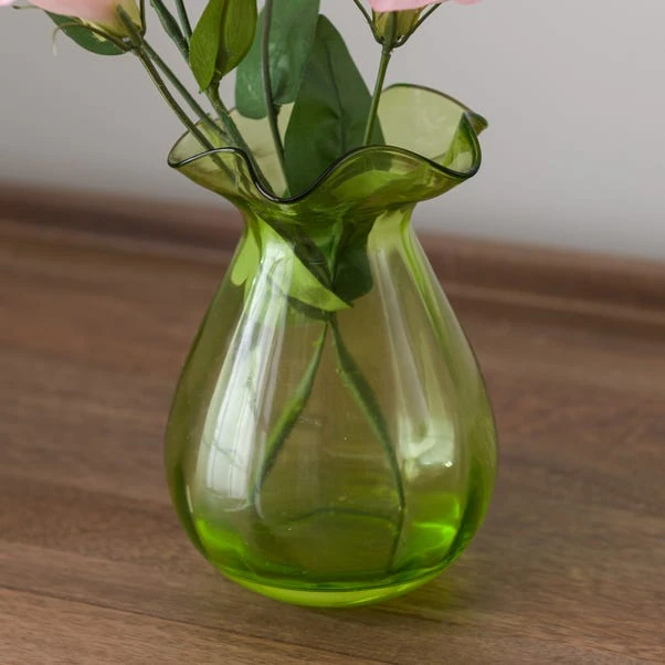 Artificial Pink Lisianthus In Green Glass Vase 4 Artificial Pink Lisianthus In Green Glass Vase - Image 4