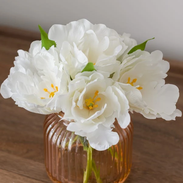 Artificial Parrot Tulip In Apricot Ribbed Glass Vase 2 Artificial Parrot Tulip In Apricot Ribbed Glass Vase - Image 2