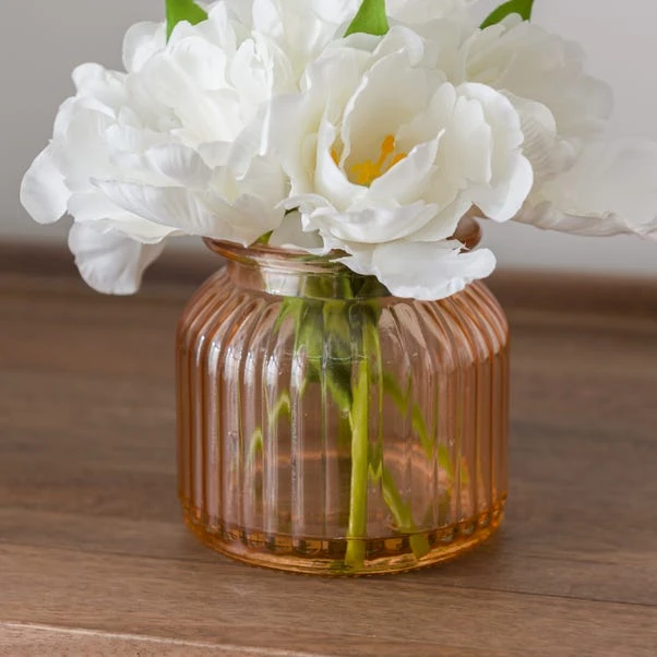 Artificial Parrot Tulip In Apricot Ribbed Glass Vase 3 Artificial Parrot Tulip In Apricot Ribbed Glass Vase - Image 3