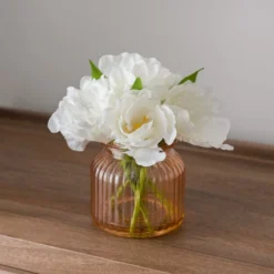 Artificial Parrot Tulip In Apricot Ribbed Glass Vase 7 Artificial Parrot Tulip In Apricot Ribbed Glass Vase -EGLO Shop 30923350 alt03