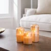 Set Of 3 Amber Glass Domed LED Candles