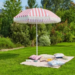 2m Striped Parasol With Fringe -EGLO Shop 30925738