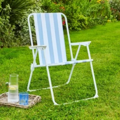 Blue And White Folding Chair