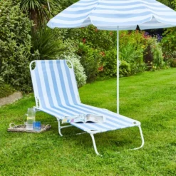 Blue And White Folding Lounger