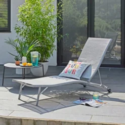 Grey Textilene Lounger With Wheels
