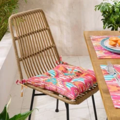 Pink Stripe Ikat Square Seat Pad