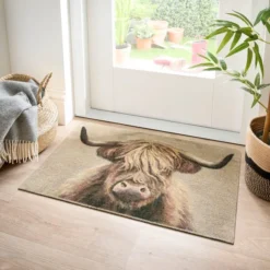 Marvel Highland Cow Printed Washable Doormat
