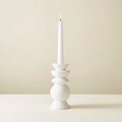 White Textured Ceramic Candlestick Holder