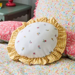 Yellow Gingham Round Cushion