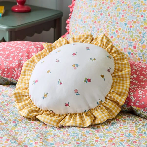 Yellow Gingham Round Cushion 1 Yellow Gingham Round Cushion