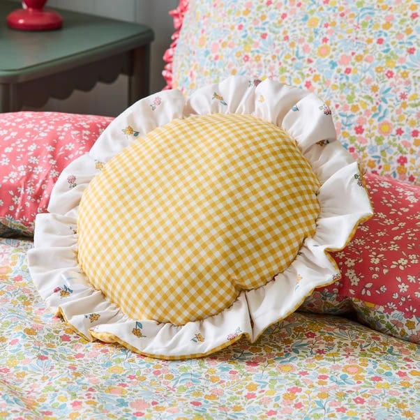 Yellow Gingham Round Cushion 2 Yellow Gingham Round Cushion - Image 2