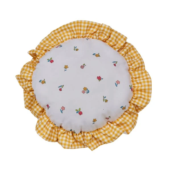 Yellow Gingham Round Cushion 4 Yellow Gingham Round Cushion - Image 4