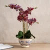 Artificial Real Touch Dark Pink Phalaenopsis Orchid In Ceramic Plant Pot