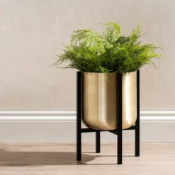Gold Metal Plant Pot With Black Stand -EGLO Shop 30958136