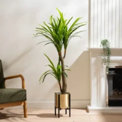 Gold Metal Plant Pot With Black Stand -EGLO Shop 30958136 alt01