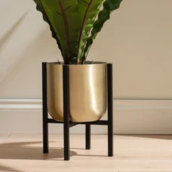 Gold Metal Plant Pot With Black Stand -EGLO Shop 30958181 alt02