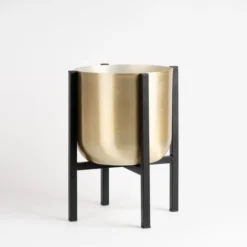 Gold Metal Plant Pot With Black Stand -EGLO Shop 30958181 alt05