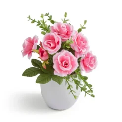 Artificial Pink Rose In White Ceramic Plant Pot -EGLO Shop 30960668 alt02
