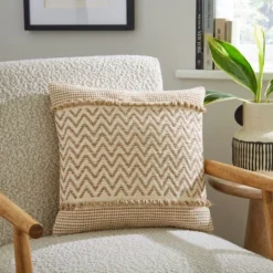 Jute Ivory Zig Zag Square Cushion