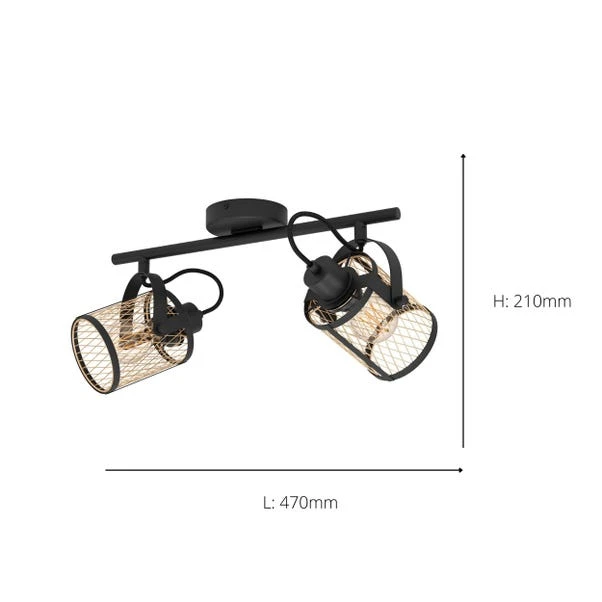 EGLO Dellow Industrial 2 Light Adjustable Ceiling Wall Spotlight 5 EGLO Dellow Industrial 2 Light Adjustable Ceiling Wall Spotlight - Image 5