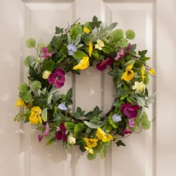 Artificial Spring Floral Pansy Wreath