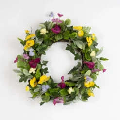 Artificial Spring Floral Pansy Wreath 5 Artificial Spring Floral Pansy Wreath -EGLO Shop 30975086 alt02