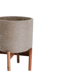 Valetta Speckled Ceramic Plant Pot With Stand 37 Valetta Speckled Ceramic Plant Pot With Stand -EGLO Shop 30976777 alt02
