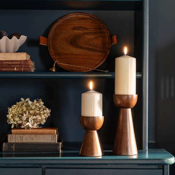 Set Of 2 Harvey Walnut Wooden Candle Holders 1 Set Of 2 Harvey Walnut Wooden Candle Holders