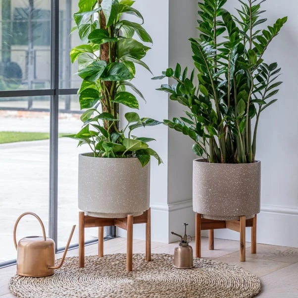 Valetta Speckled Ceramic Plant Pot With Stand 6 Valetta Speckled Ceramic Plant Pot With Stand - Image 6