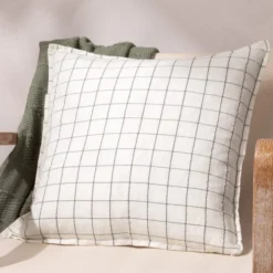 Yard Linen Grid Check Square Cushion Cover