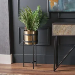 Brass & Black Metal Plant Pot & Stand -EGLO Shop 30983139