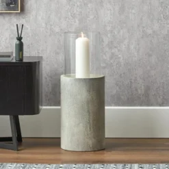 Metal & Glass Pedestal Hurricane Candle Holder