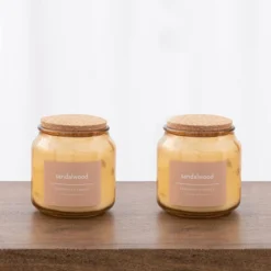 Set Of 2 Sandalwood Jar Candles With Cork Lids