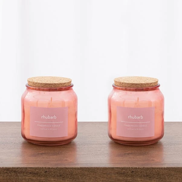 Set Of 2 Rhubarb Jar Candles With Cork Lids 1 Set Of 2 Rhubarb Jar Candles With Cork Lids